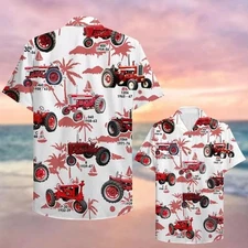 Farmer Hawaiian Shirt Tractor Red Tractors Pattern S 5XL