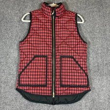 J. Crew Black/Red Excursion Gingham Plaid Down Filled Quilted Puffer Vest XS