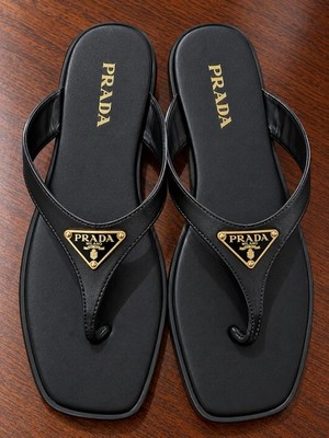 PRADA Women s Black Logo Thong Sandals Solid Slip On Casual Spring Summer