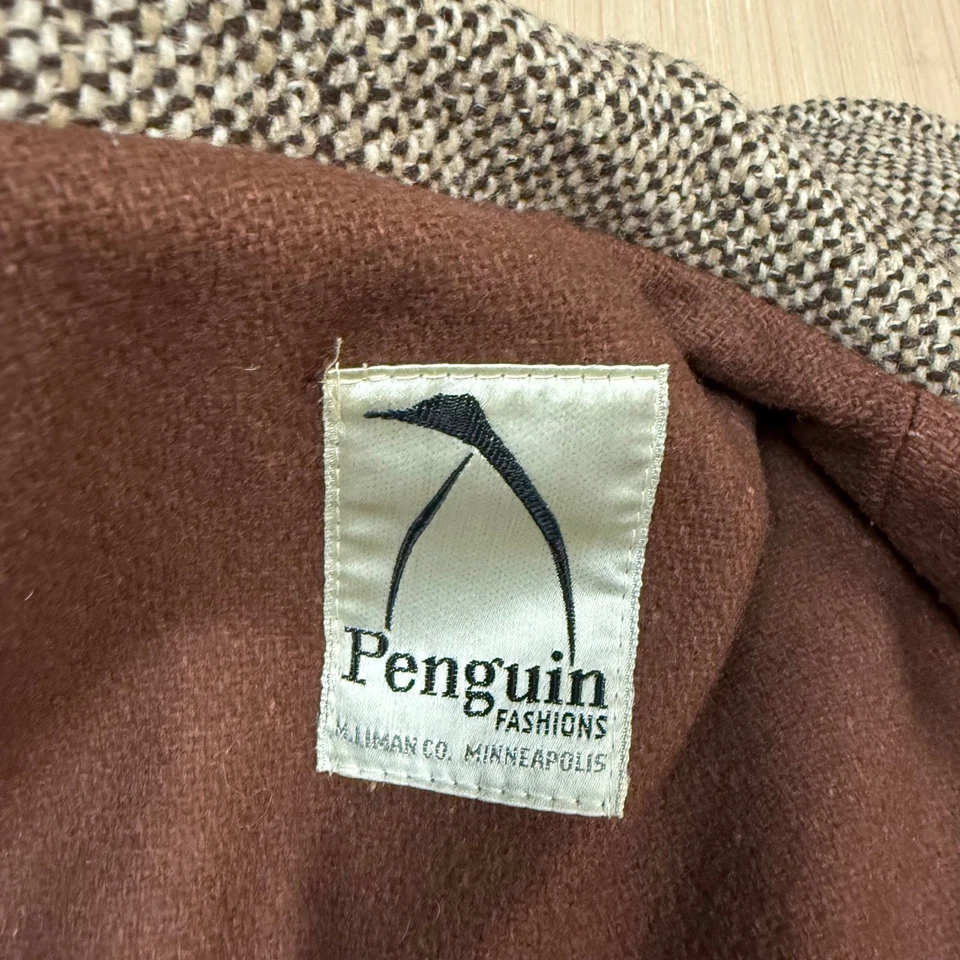 Abrigo Top Abrigo Vintage Años 70 Tweed Hombre Pingüino Moda Grande Western Foto 3 de 4