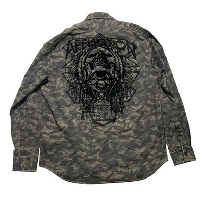 Affliction Live Fast Shirt, XL, Chief, Skull, Camo print-army green,gray, black