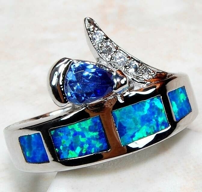 Australian Opal Inlay 925 Solid Sterling Silver Ring Jewelry Sz 8 GA3-3