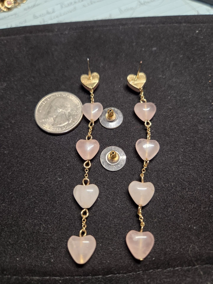 Pendientes Perforados BaubleBar Firmados Cuarzo Rosa Corazón Excelente Estado Foto 3 de 4