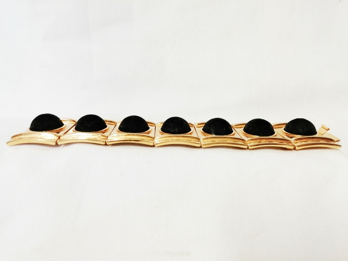 Bracelet Manchette Vintage Signé CLAUDE MONTANA - Doré Et Résine Bleue - Occasion Avec Traces D'usage