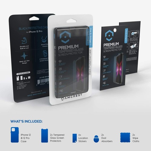 Amcrest iPhone 12 Pro Case 2X Tempered Glass Screen Protectors Shockproof Blue - Picture 7 of 7