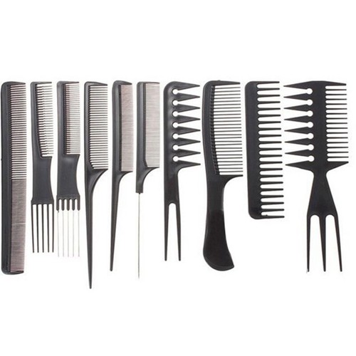 10Pcs/Set Black Pro Salon Hair Styling Hairdressing Plastic Barbers Brush Combs - Picture 4 of 10