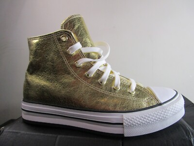 Converse Boys Size 4.5 Gold White  slip on Hi top Shoe 670546C