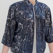 DAVID BRIDAL Women  s 22 WP Navy Blue Sequins Formal Open Front Jacket 3/4 Sleeve