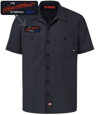CHEVROLET Retro Patch DICKIES Short Sleeve Work Shirt Heartbeat of