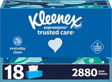 Kleenex Expressions Trusted Care Facial Tissues, 18 Flat Boxes, 160 Tissues per