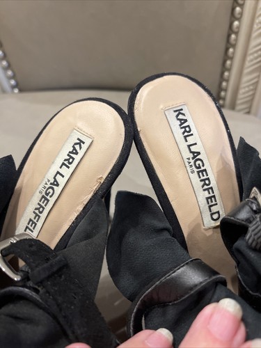 Karl Lagerfeld Paris Size 6.5 Lanka Ruffled Black Suede High Heels Sandals Fab - Picture 8 of 8