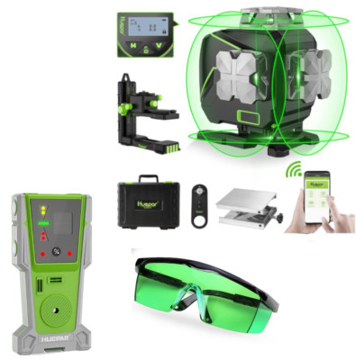Huepar S04CG 4D Kreuzlinienlaser Set mit Empfänger LR-8RG und Laser Brille