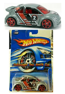 HOT WHEELS VW NEW BEETLE CUP 2005 TWIN SPOKE #142 US LONG CARD SILVER OVP/MOC - Bild 1 von 4