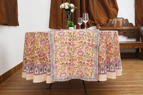 Handblock Printed Round Cotton Tablecloth For Dinning, Home Decor Table Linens - Picture 5 of 7