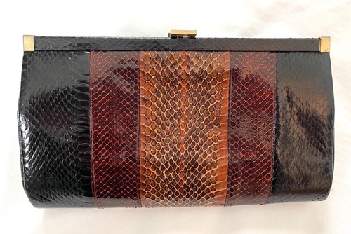Vintage Leather Tri Color Snakeskin Clutch - Picture 6 of 9