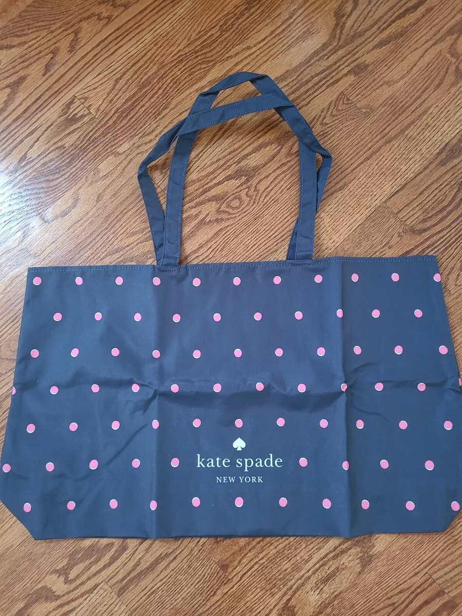 Kate Spade Large Canvas Shopper Beach Foldable Tote Bag Navy Blue Pink Dots