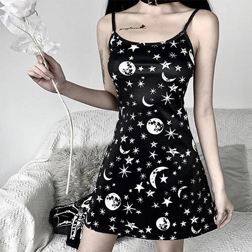 Moon Star Dress Sexy Summer Silk Black Short Pattern