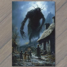 Art Print Children Near Haunted Cabin Large Monster Overhead Scary Night Scene