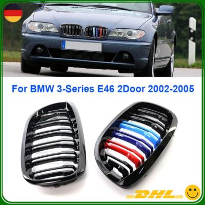 Für BMW 02-05 3er E46 Coupe Facelift Glänz Nieren Kühlergrill Doppelsteg M-Farbe