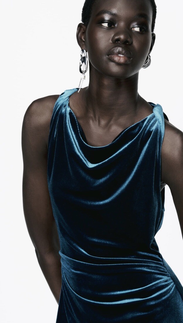 Zara Velvet Midi Dress Size XL Blue | eBay