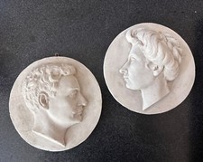 Ancienne sculpture jeune femme portrait profil couple homme  France  Art Nouveau