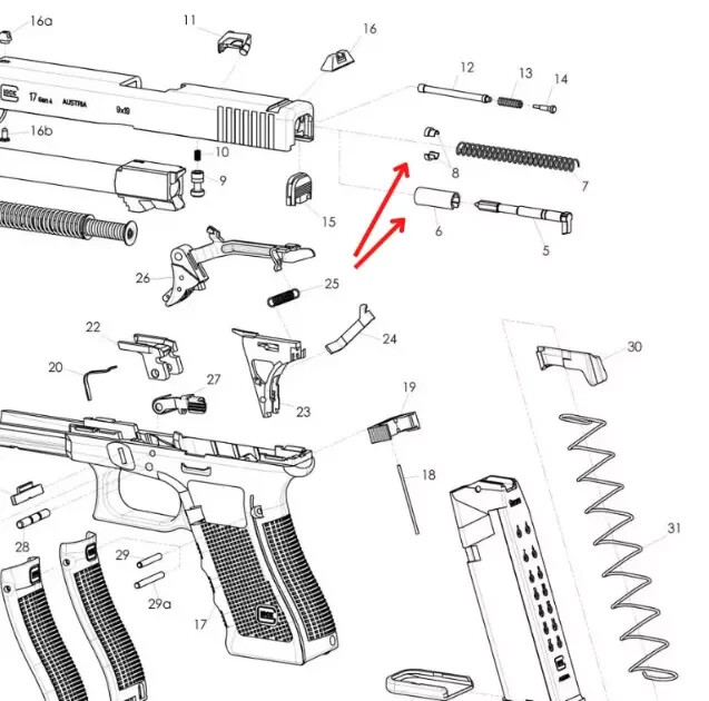 GLOCK GEN 1-5 HARDEN SPRING CUPS, FIRING PIN SLEEVE & LOW FRICTION CHANNEL LINER