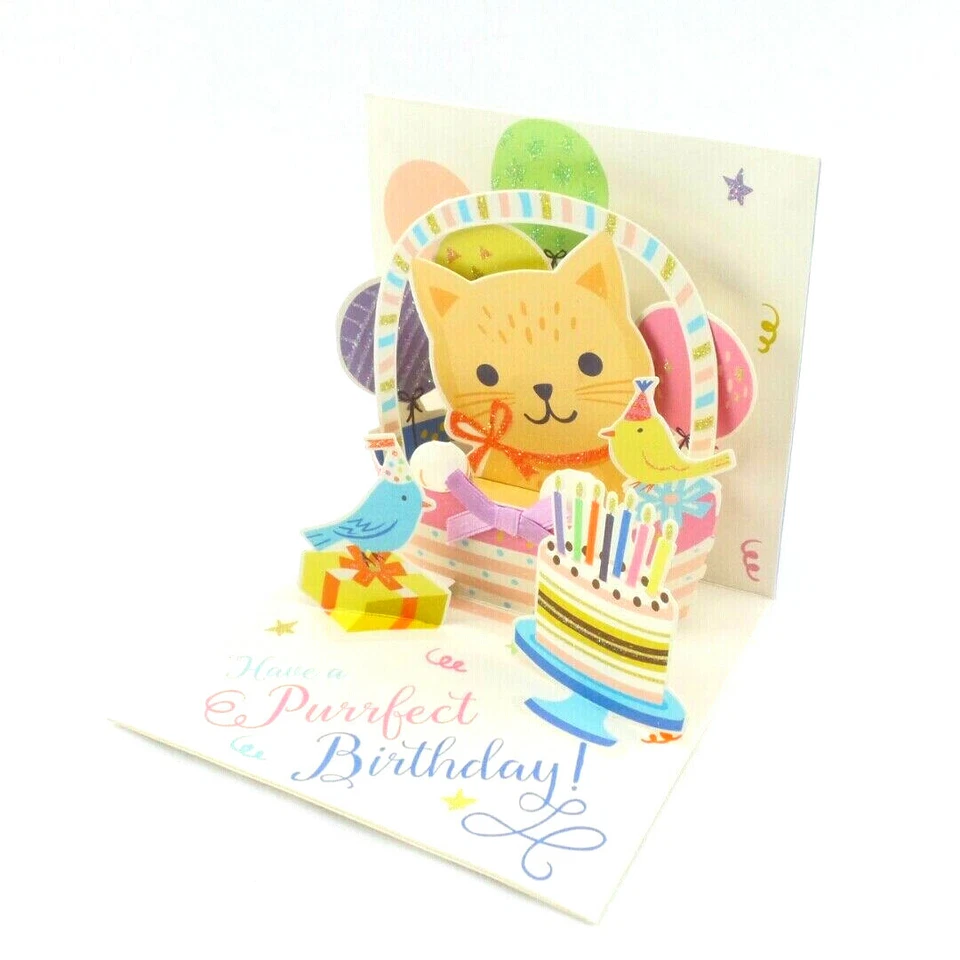 Kitten in Basket Happy Birthday Card 3D Pop Up Greeting Card Up With Paper - Image 2 of 4