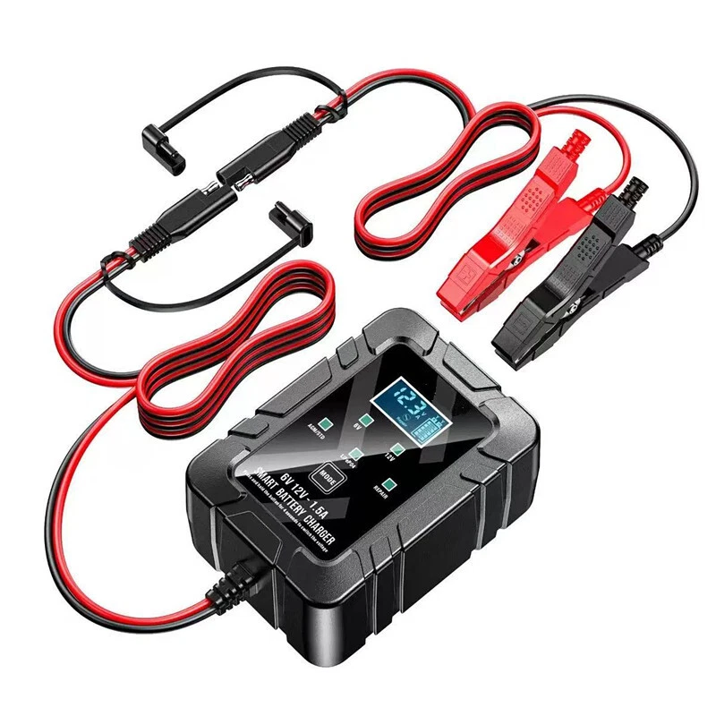 Carregador de bateria de motocicleta 6-12V display de reparo de pulso inteligente kit rápido chumbo-ácido - Imagem 2 de 4
