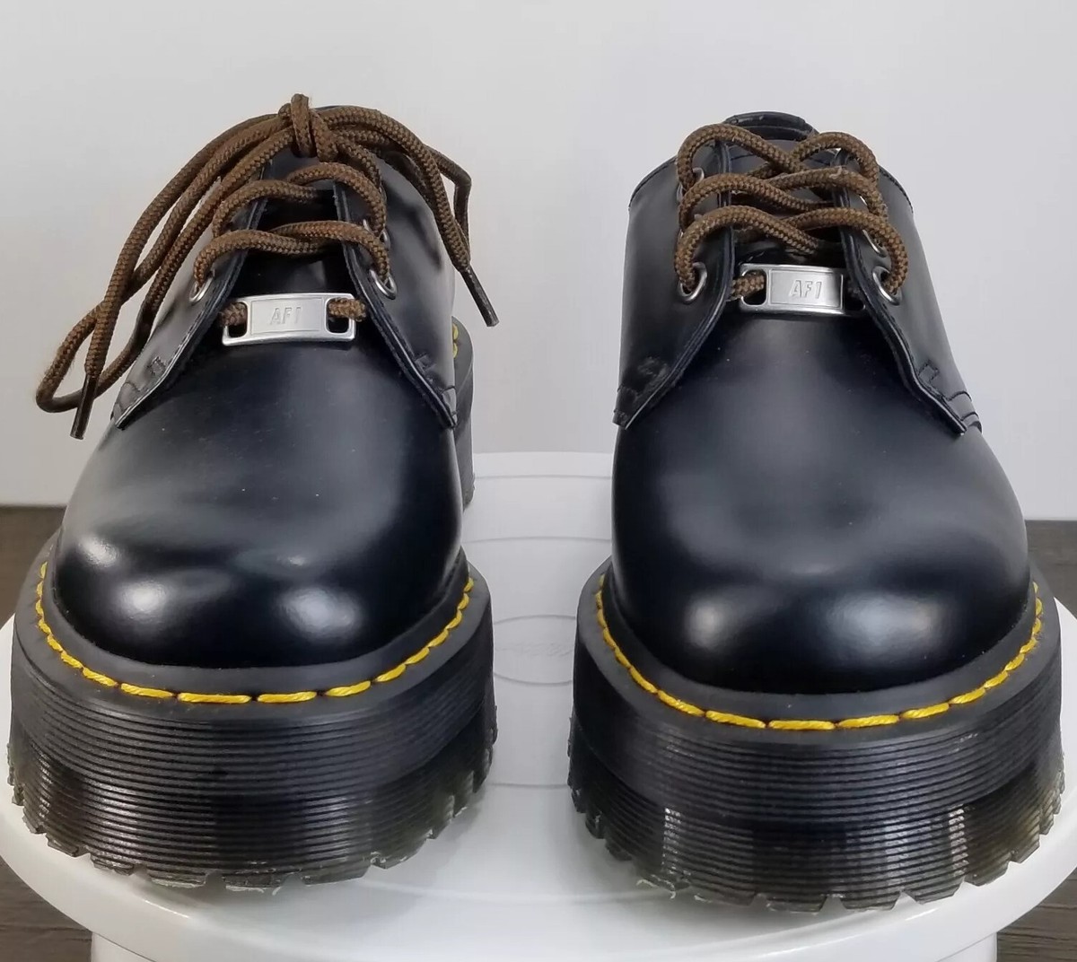 DR. MARTENS 1461 QUAD BLACK SMOOTH LEATHER PLATFORM SHOES US