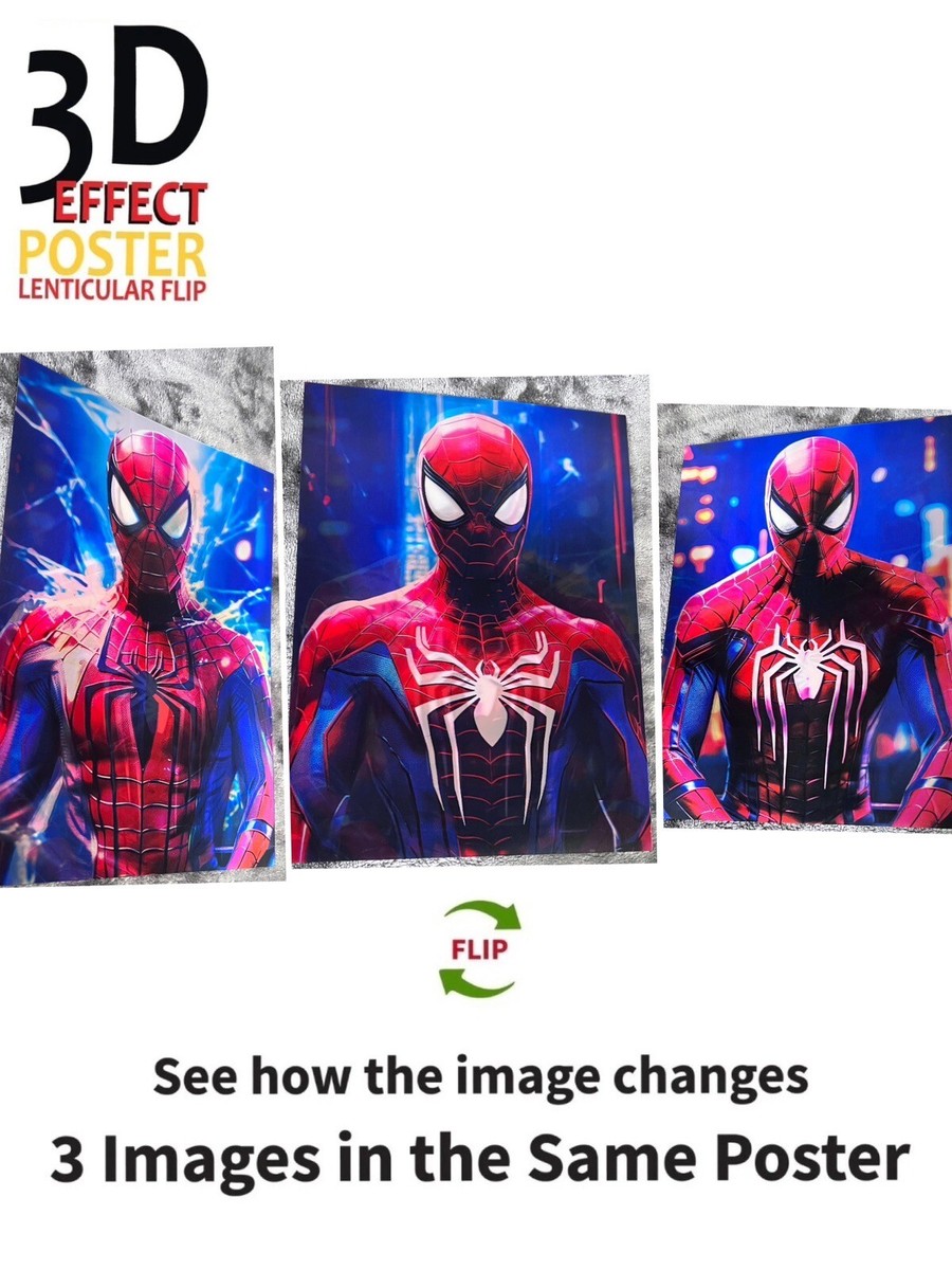 Marvel,Spider Man,Poster 3D Effect, 3 images in one, 3D Lenticular