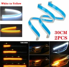 2pcs 30CM LED White Amber Sequential Flexible DRL Turn Signal Headlight Strips
