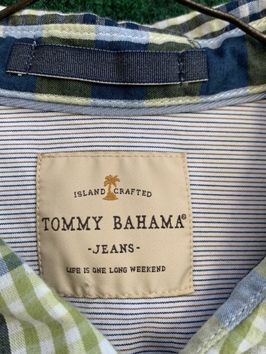 Tommy Bahama Jeans Mens L Blue Green Plaid Short Sleeve Button Up Shirt Casual - Picture 4 of 8