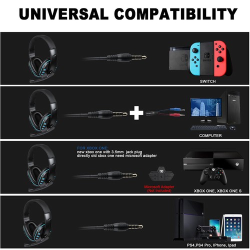 2022 Stereo Bass Surround Gaming Headset for PS4 New Xbox One PC with Mic - Picture 28 of 35
