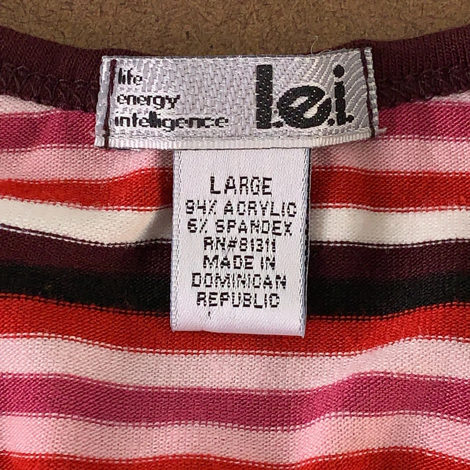 Camiseta Pullover LEI Juniors Talla Grande Colorida Roja Rayas Manga Larga Cuello en V Foto 2 de 4