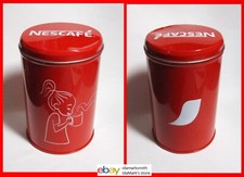 NESCAFE COFFEE Metal CONTAINER Red 5.5" Tall 2018 Malaysia Embossed Red Tin