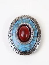 VTG NONY New York Southwest Vibe faux turquise & coral button cover 1.9" x 1.5"