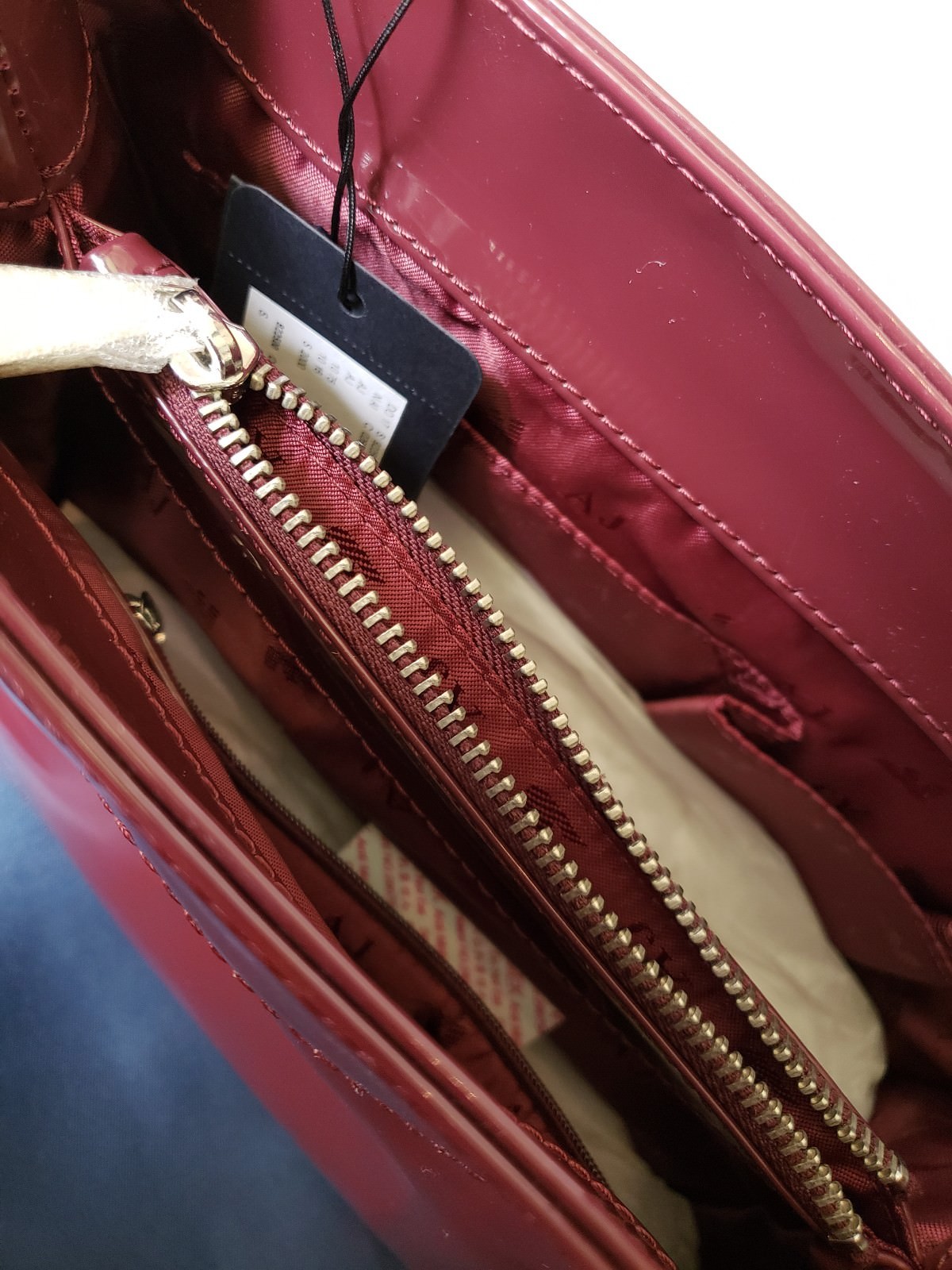 Beautiful ARMANI JEANS purse pvc burgundy women tote/shoulder with dust