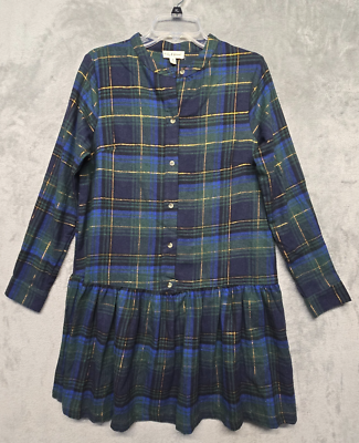 Gaby and Gracie Dress Womens Sz Medium Blue Green Black Watch Plaid Gold  Peplum | eBay