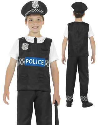 Garçons Police Officier Déguisement Enfant Flic PC Costume Uniforme Âge 4-12 - Photo 1/2