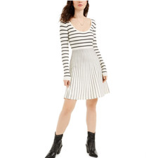 NEW Guess Nash Ribbed Knit Striped Fit & Flare Sweater Dress Large