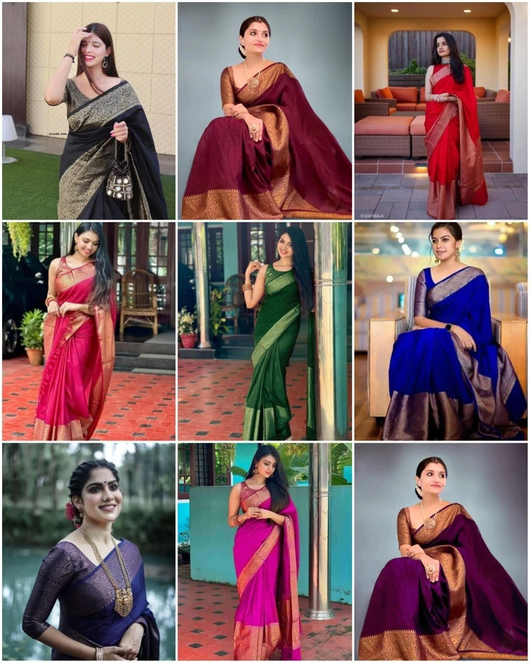 FAST & FREE Indian formal lichi Silk blue Saree pakistani Wedding party wear bollywood Sari