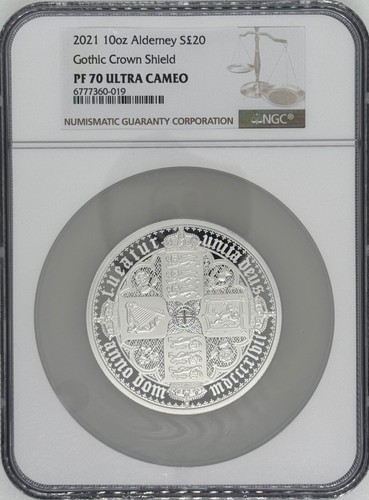 2021 Alderney Gothic Crown Shield 10 oz Silver NGC PF-70 UCAM - Picture 1 of 4