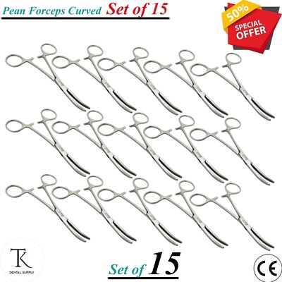 Peons Surgery Instruments 15 Pcs Dental Surgical Instruments Pean Forceps Curved Hemostatic ...