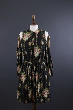 ALICE + OLIVIA Black Floral Print A-Line Blouson Shirt Dress Size L