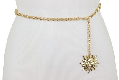 Women Gold Metal Chain Links Skinny Trendy Style Belt Sun Charm Plus Size M  L XL