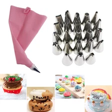 8/14/26/50PCS Cake Decorating Tools Reusable Silicone Pastry Bag Stainless Steel