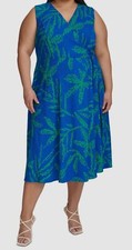 DKNY Women's Blue Pebble-Knit V-Neck Sleeveless A-Line Dress PLus Size 22W