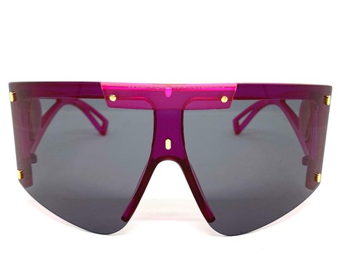 OVERSIZED RETRO FACE SHIELD VISOR SUNGLASSES XL Huge Big Fuchsia Frame Dark Lens - Picture 3 of 8