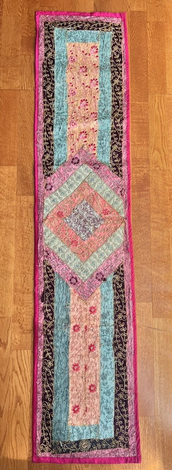 Corredor de mesa étnico boho indio bordado hecho a mano retazos vintage mantel individual Foto 2 de 4