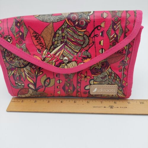 Sakroots Desert Spirit Flap Cosmetic Bag Fuchsia Owls & Flowers Coated Canvas - Picture 10 of 12